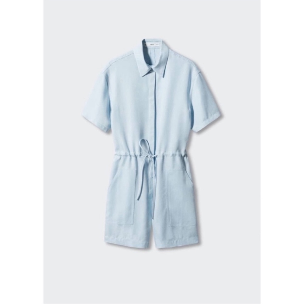 MANGO Light Blue Lyocell Short Sleeve Shirt Jumpsuit - S